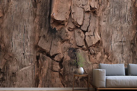 创意实木树干客厅背景墙图片