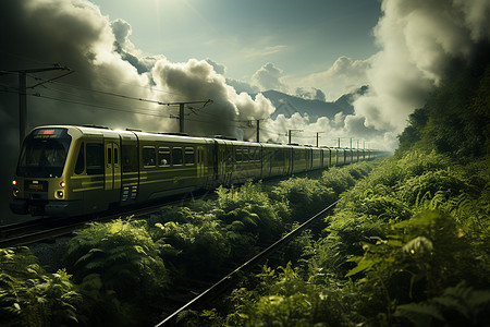林间弥漫的列车图片