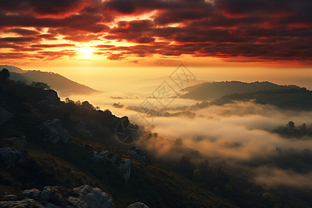 山脉之巅的日落图片