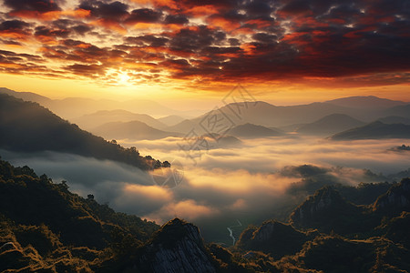 风景如画荷兰山脉日出山谷前景树木背景