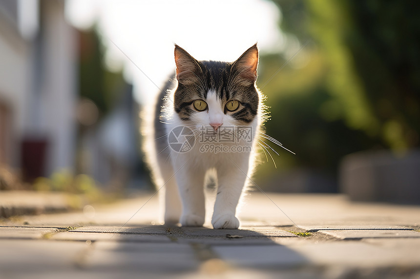 阳光街道上呆萌的小猫图片