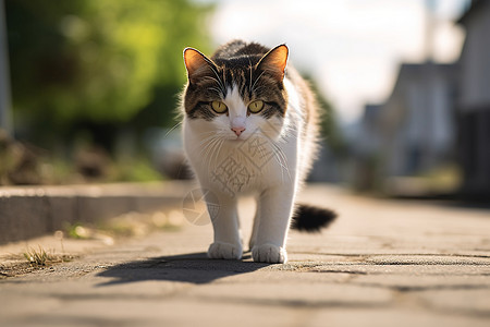 城市道路上乖巧的猫咪高清图片