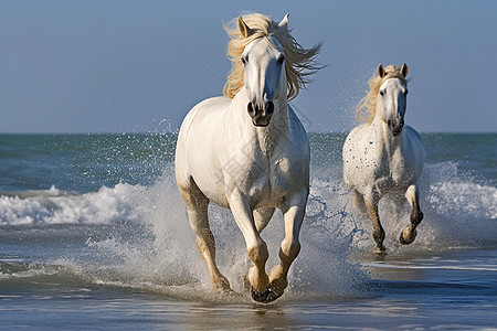 海中疾驰的白马背景图片