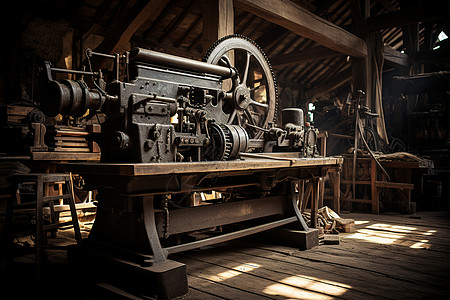 传统的老式锯木机图片