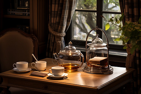 桌面上摆放的现代茶具图片