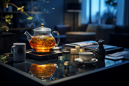 茶壶中清香的茶叶图片