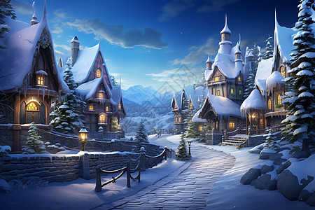 冬季雪覆盖的村庄图片