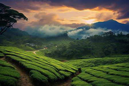 夕阳下山脉美景图片