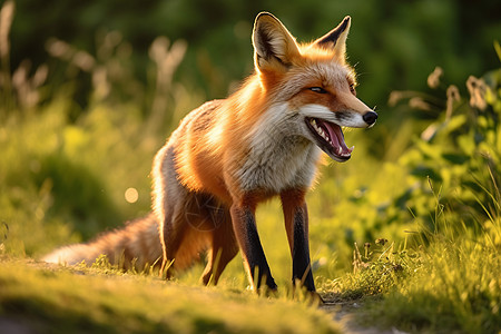 草地上的狡猾狐狸图片