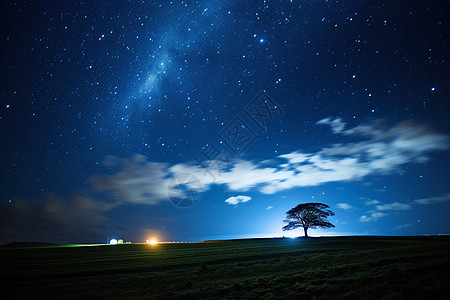 星空下的孤独树图片