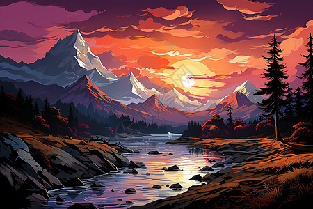 日落时的山脉图片