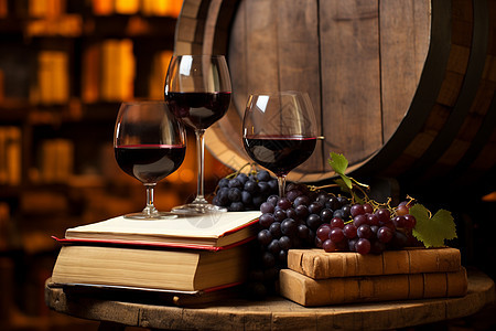 地下室酒窖和葡萄背景图片