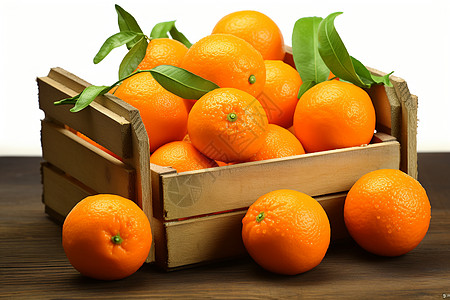 桌上放着一箱橙子图片