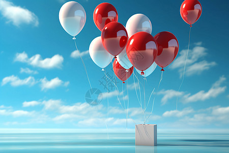 蓝色海面上悬浮的气球图片