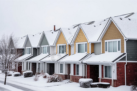 冬日街角被雪覆盖的房屋图片