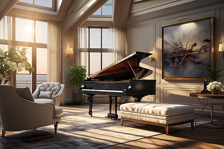现代家居的钢琴图片