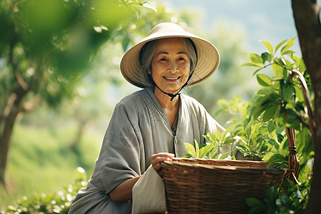 女性茶农勤劳的劳动高清图片