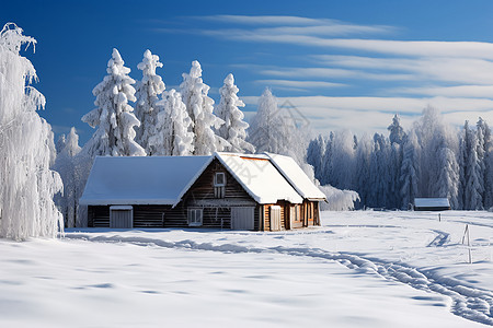 雪地房屋户外屋顶上的雪背景