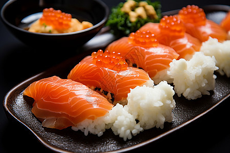 盘子中美味的寿司背景图片