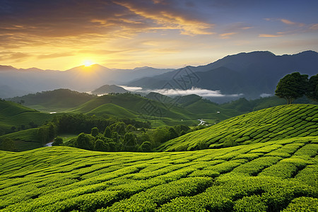 绿色田野绿野山水的自然景观背景