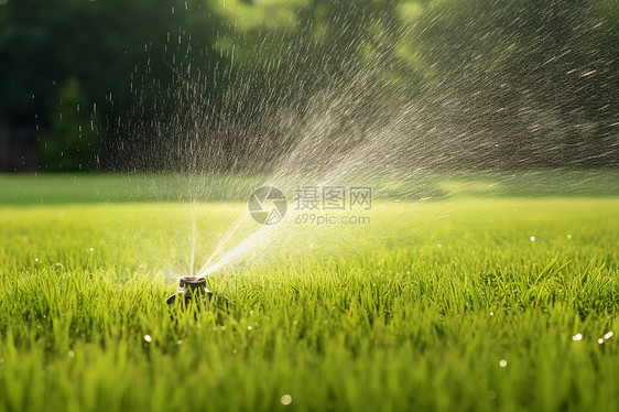 浇灌草地的洒水器图片