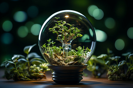 灯泡里面的绿色植物图片