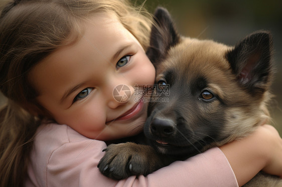 户外抱着小狗的小女孩图片