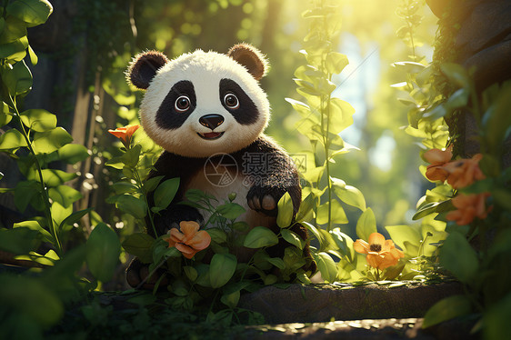 森林中玩耍的小熊猫图片