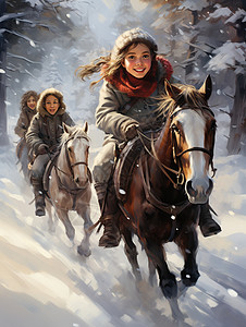 骑着马儿的小女孩图片