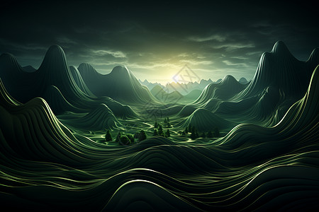 绿色的波浪山脉图片
