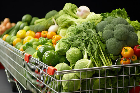 购物车中健康的新鲜蔬菜图片