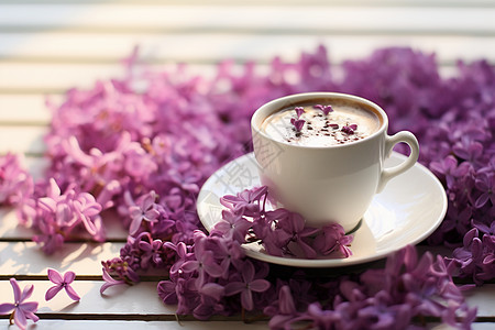 紫色花海和咖啡图片