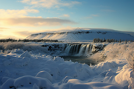 冰岛冬季飞瀑图片