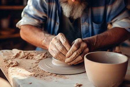 一位男子正在制作陶艺图片