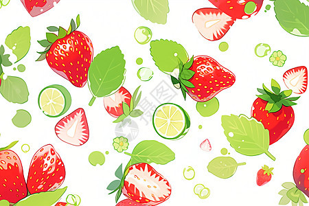 草莓与青柠叶的清爽组合图片
