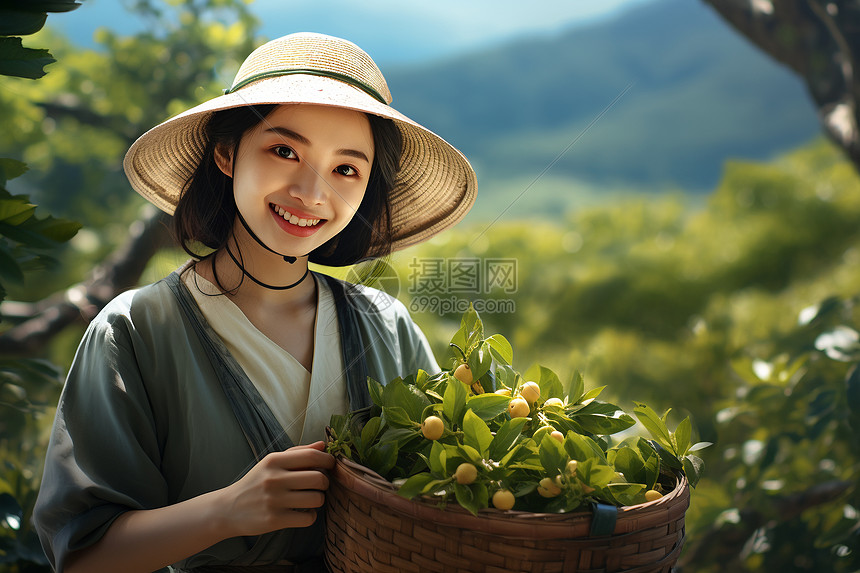 茶乡劳动者采摘茶叶图片