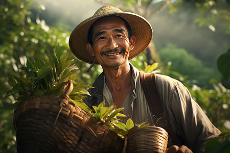 茶农在茶园里劳动图片