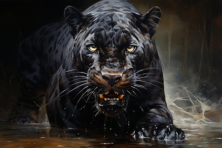 黑色豹子的绘画图片