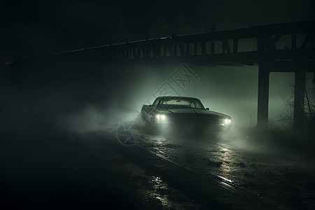 夜色下的迷雾桥车图片