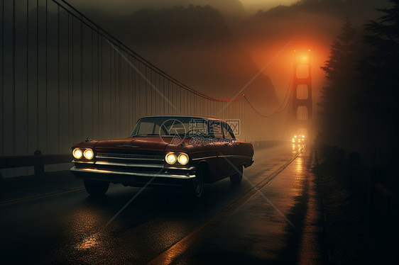 迷雾中的汽车图片
