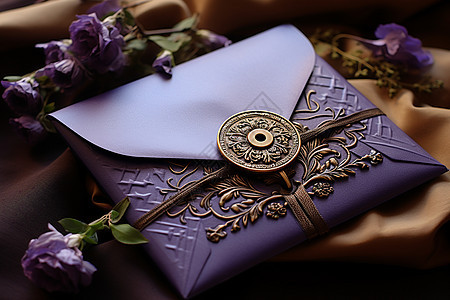 紫色信封上繁复的花纹图片