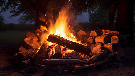 深林中的篝火背景图片