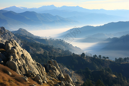 山脉晨曦峰顶风景高清图片