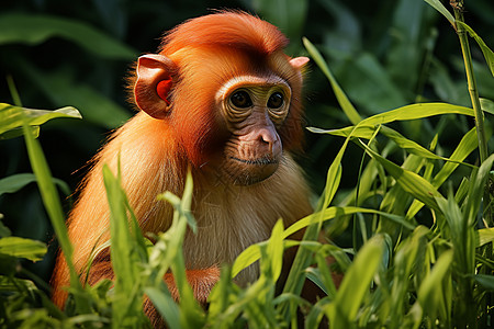 树丛中的红毛猴背景图片