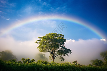 彩虹下的小树图片