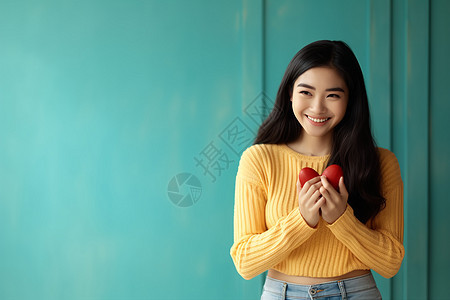 捧着彩蛋微笑的女孩图片