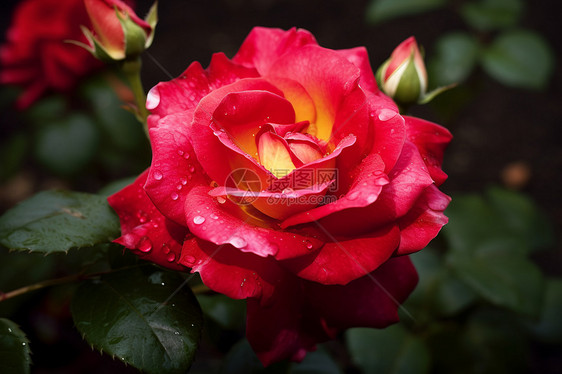 红玫瑰上的露珠图片