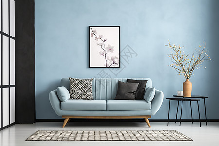 客厅蓝色沙发图片