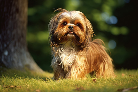 梗犬在草坪上图片