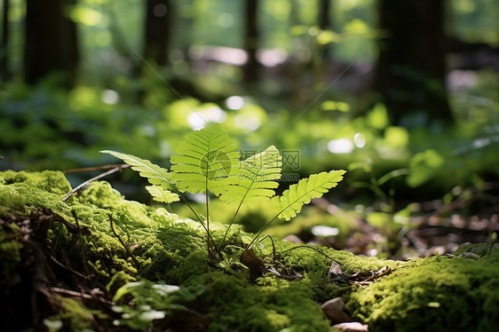 苔藓地里的小幼苗图片